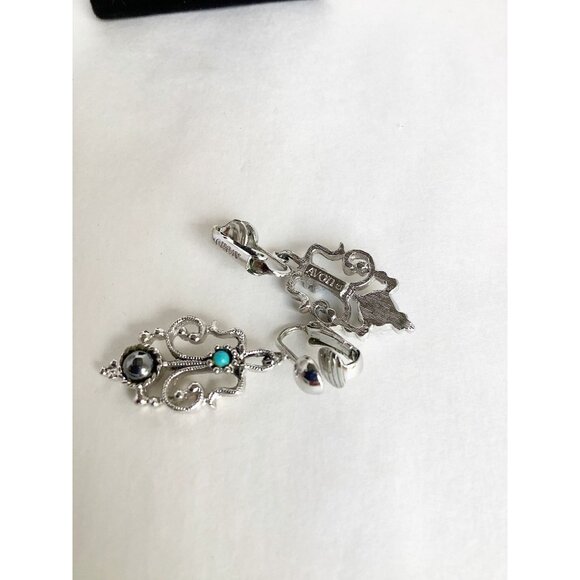 Hematite and Ballottini Clip On Earrings AVON Signed Dangles Clips Silver Tone - Picture 5 of 6